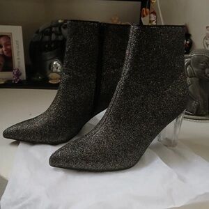 H&M Glitter Black Heeled Boots with Clear Heels
